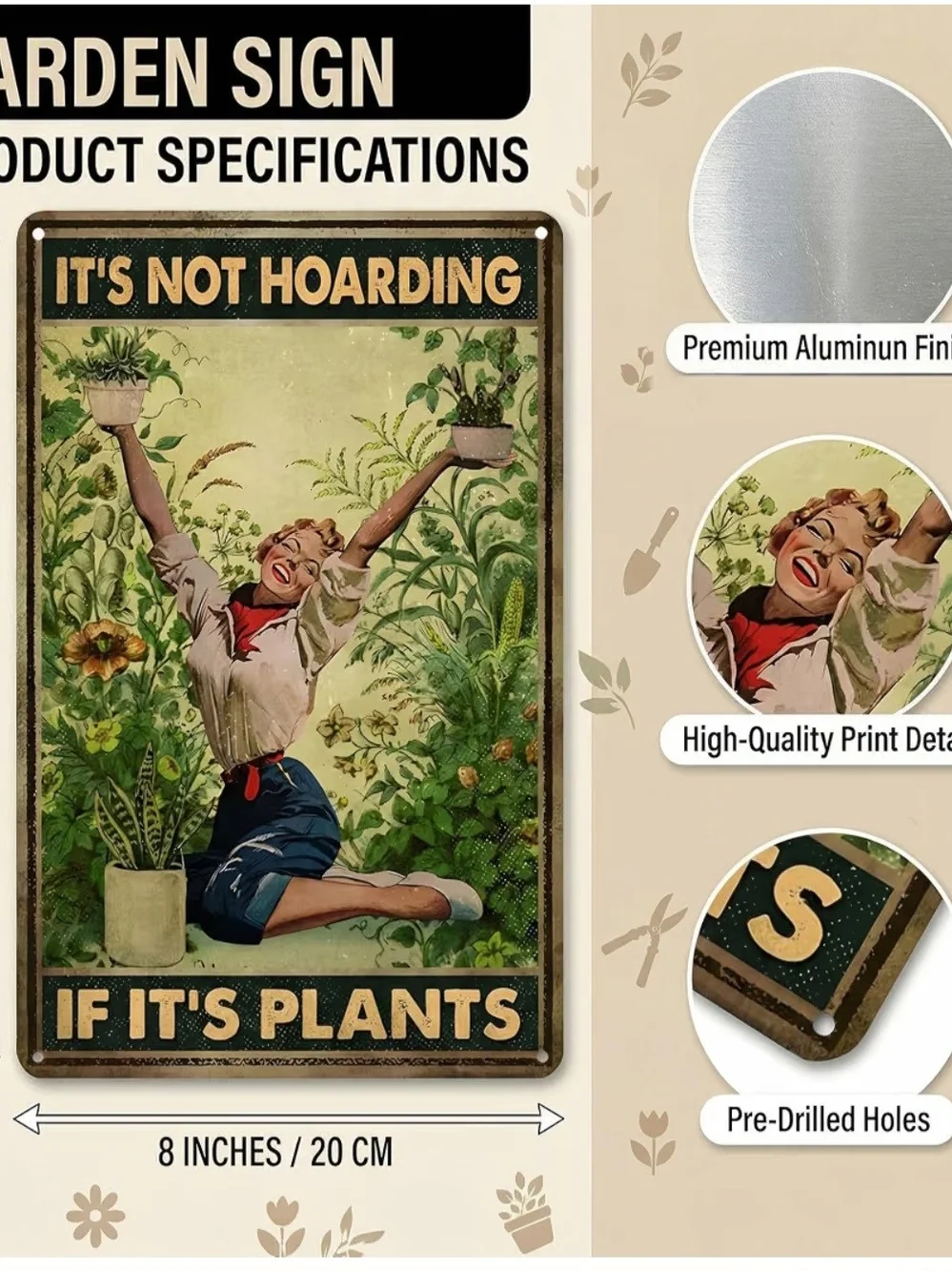 It's Not Hoarding If It's Plants Wall Art - Vintage Plant Lover Sign - Green